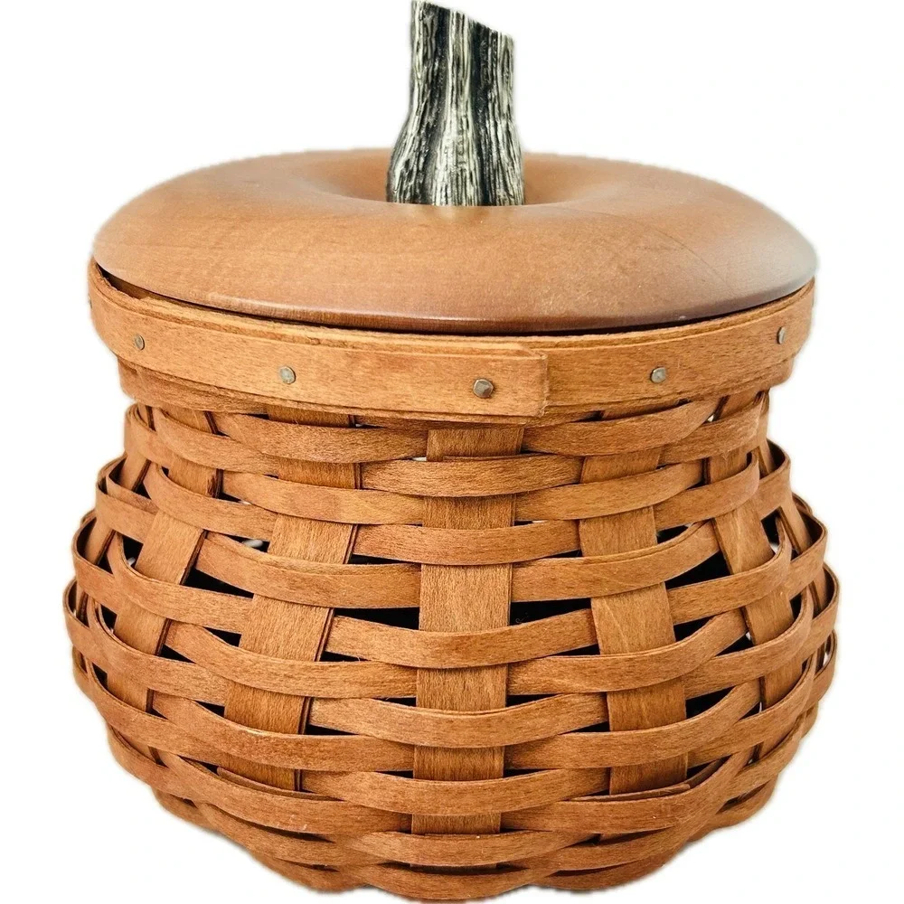 Longaberger Small CINNAMON FALL GOURD Basket w/ Lid Liner Tie-on Protector Flyer